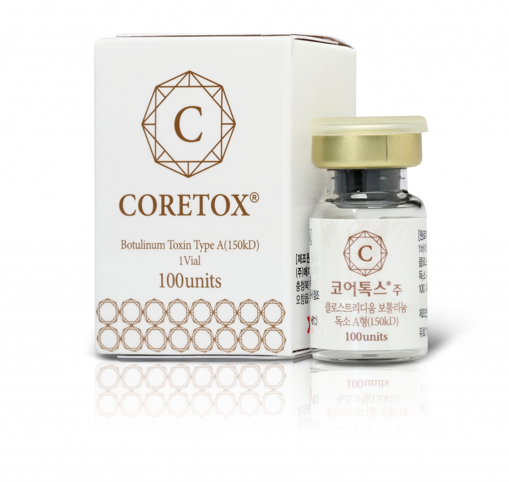 ภาพถ่ายผลิตภัณฑ์ Medytox Coretox ขนาด 100 ยูนิต บรรจุในกล่องและขวด